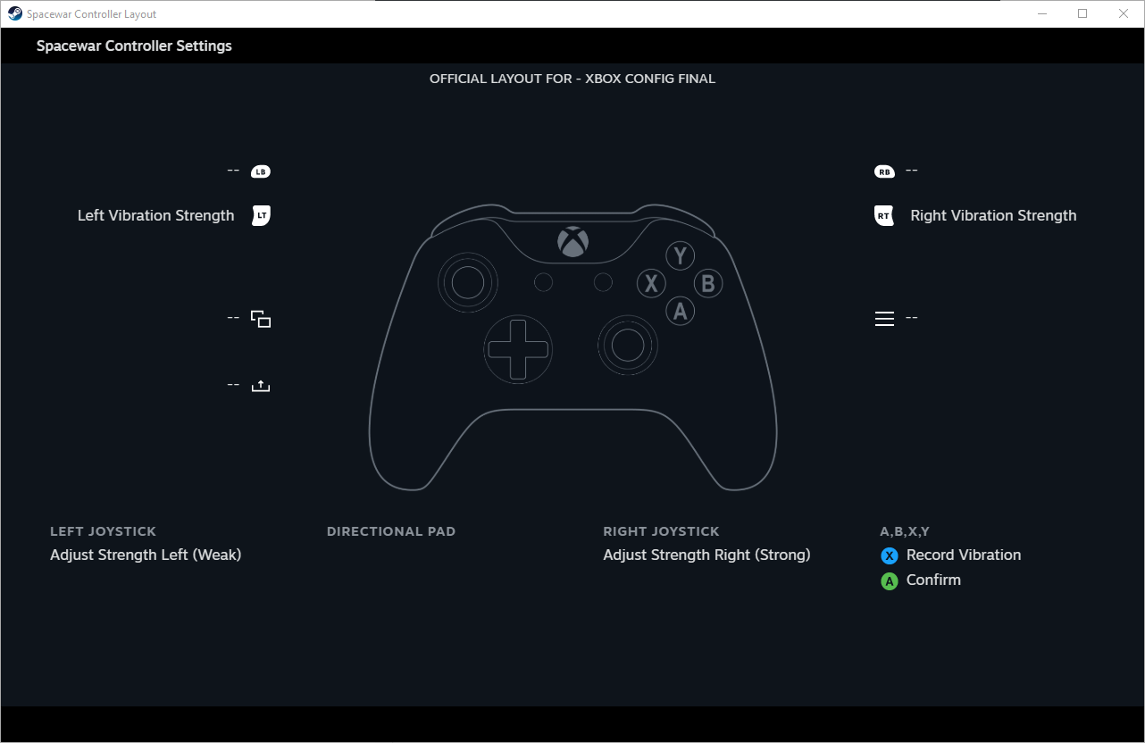 **Figure 10:** Screenshot of the controller bindings for the pong and the tools.